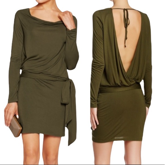 Haute Hippie Army Green Draped Faux Wrap Drop Waist Modal Jersey Tunic Dress - M - Picture 1 of 14